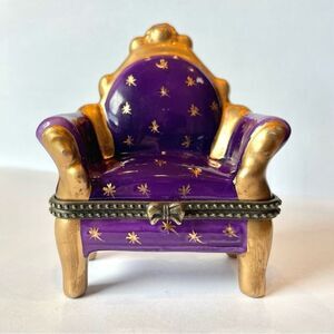 Vintage Painted Purple Gold Ceramic
Royal Chair Throne Trinket Box